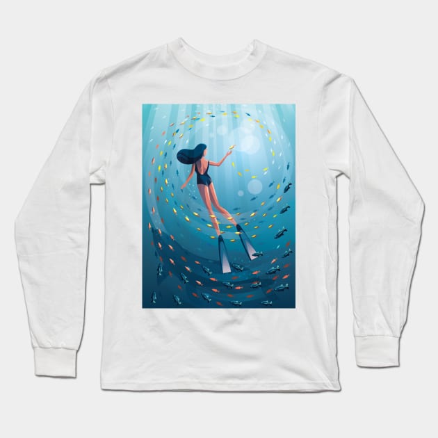 Ailana - Diver Girl Long Sleeve T-Shirt by lanaxxart